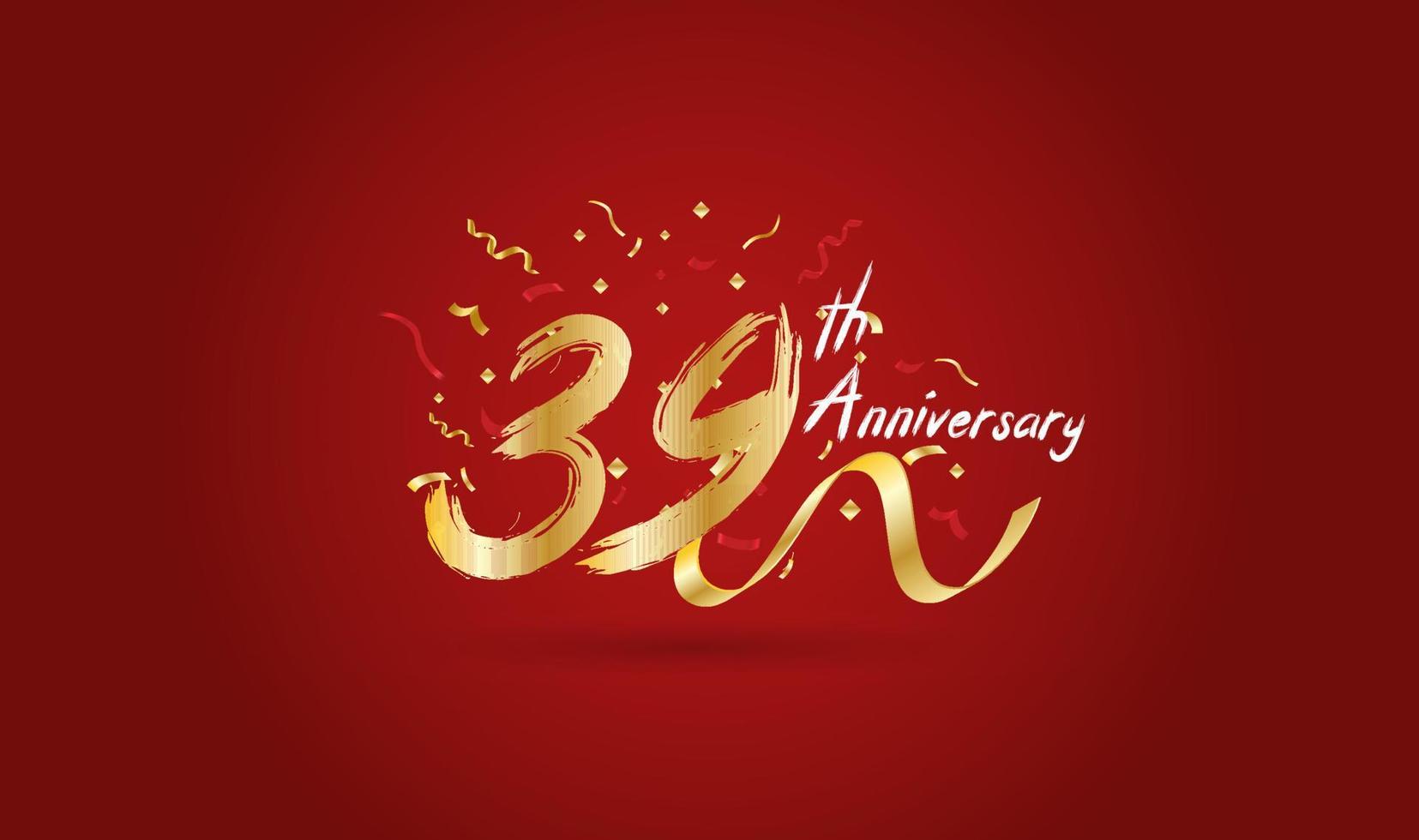 Anniversary celebration background. with the 39th number in gold and with the words golden anniversary celebration. vector