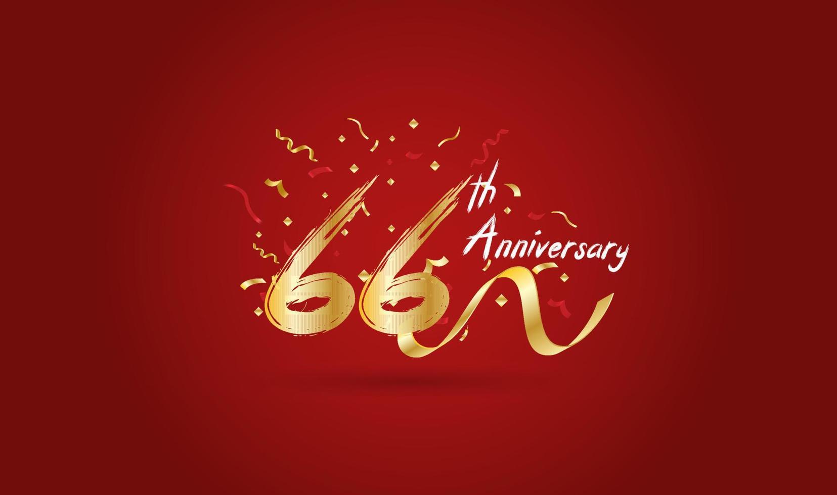celebración de aniversario con el número 66 en oro y con las palabras celebración del aniversario de oro. vector