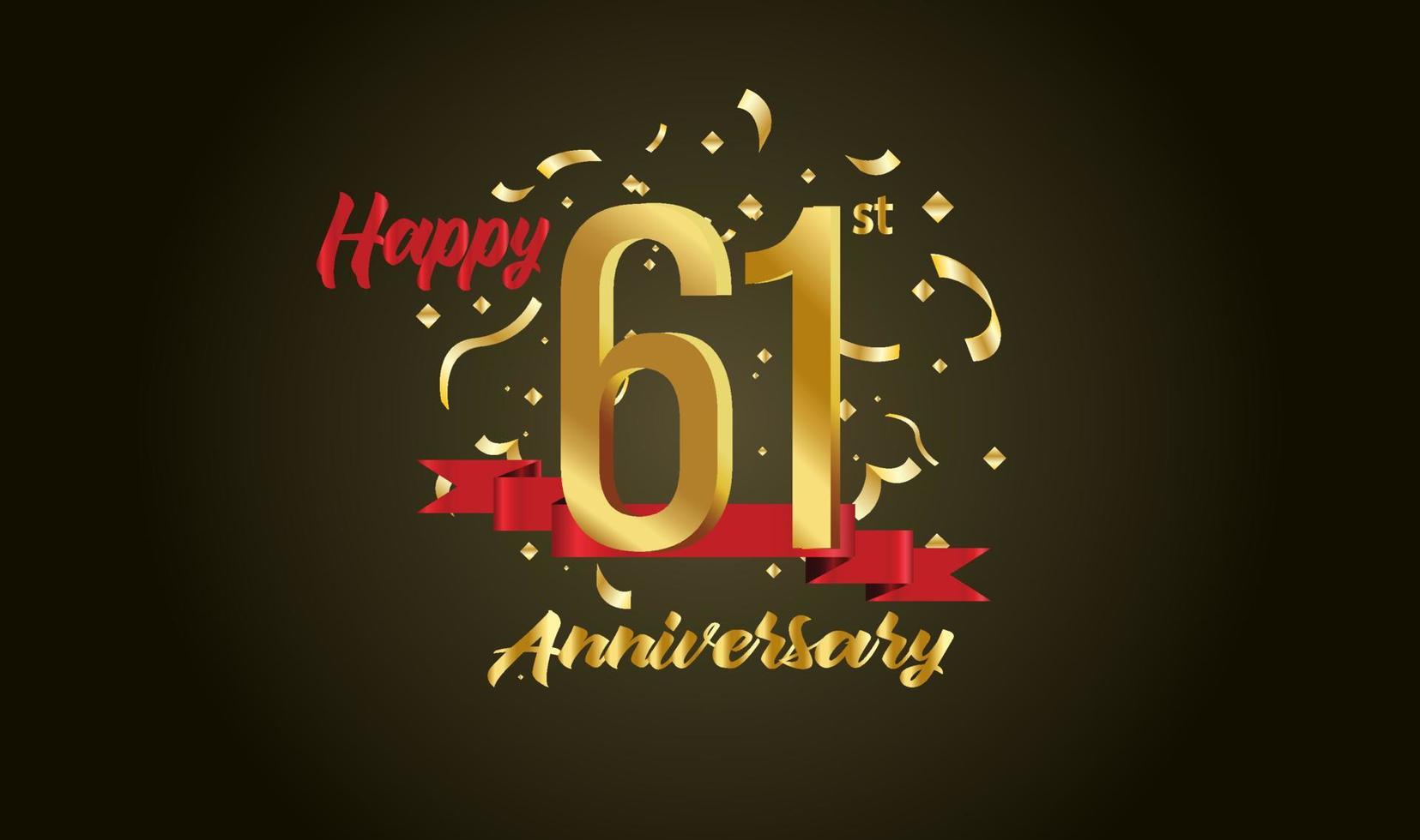 Anniversary celebration with the 61st number in gold and with the words golden anniversary celebration. vector