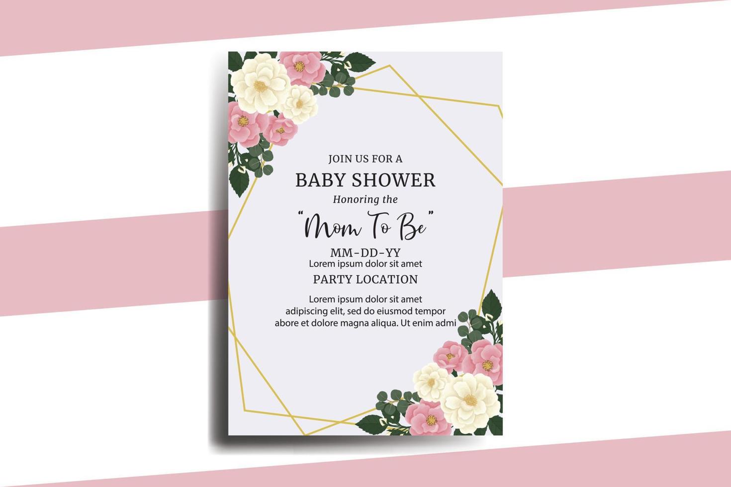 Baby Shower Greeting Card Pink Mini Rose Flower Design Template vector