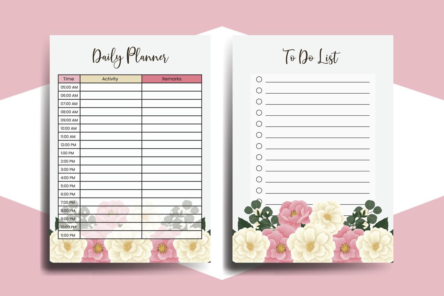 Planner To Do List Pink Mini Rose Flower Design Template vector