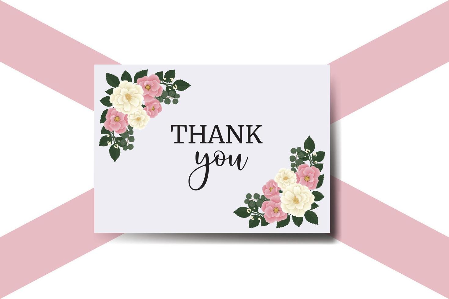 Thank you card Greeting Card Pink Mini Rose Flower Design Template vector