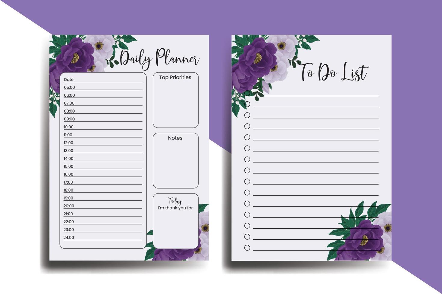 Planner To Do List Purple Peony Flower Design Template vector