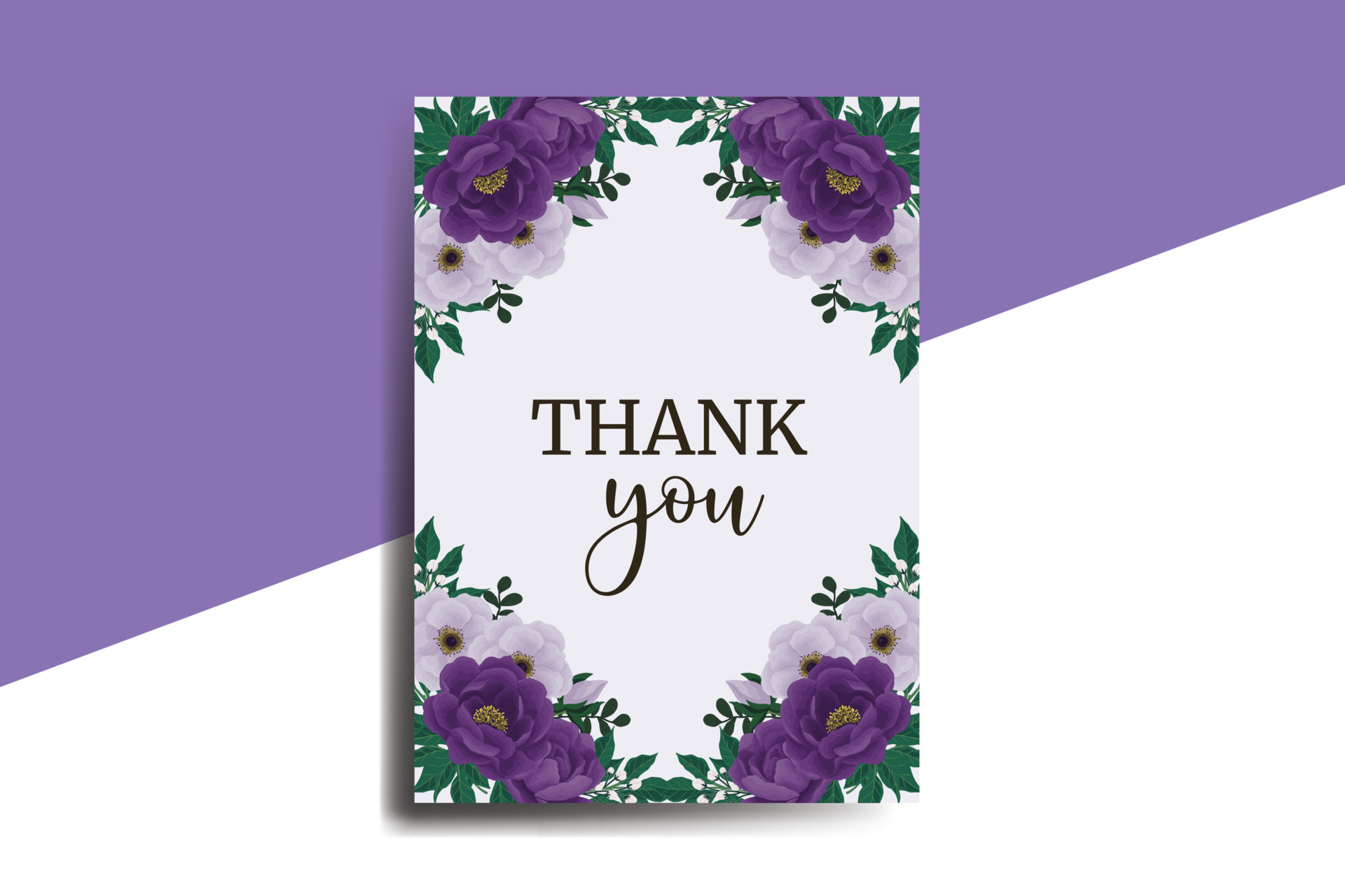 Thank you card Greeting Purple Peony Rose Flower Design Template
