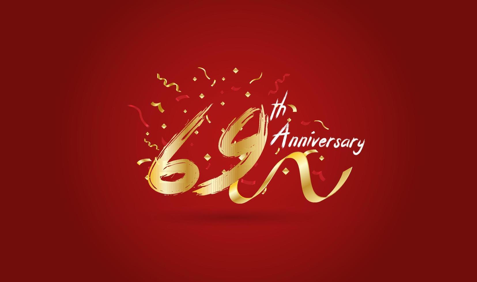 Anniversary celebration background. with the 69th number in gold and with the words golden anniversary celebration. vector