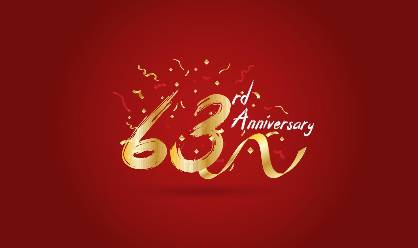 Anniversary celebration background. with the 63rd number in gold and with the words golden anniversary celebration. vector