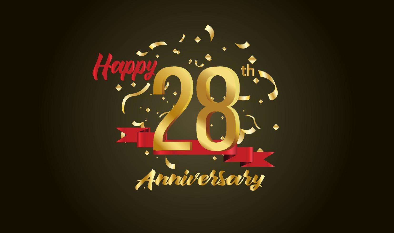 Anniversary celebration with the 28th number in gold and with the words golden anniversary celebration. vector