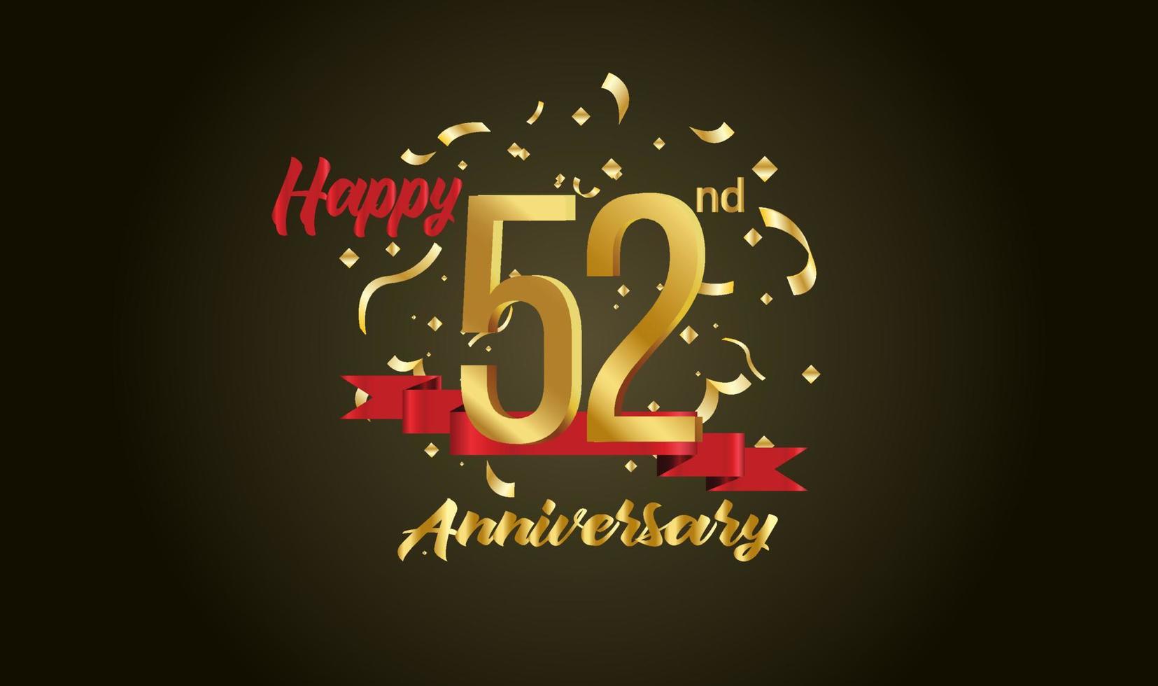 Anniversary celebration with the 52nd number in gold and with the words golden anniversary celebration. vector