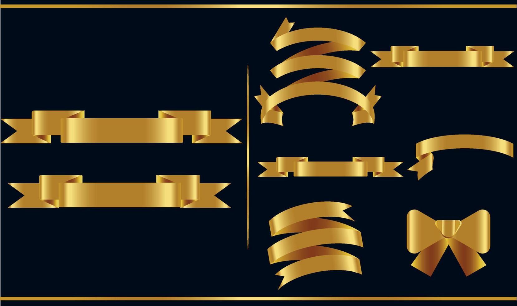 Gold glossy ribbon vector banners set. Ribbons collection. Vector Design Illustration