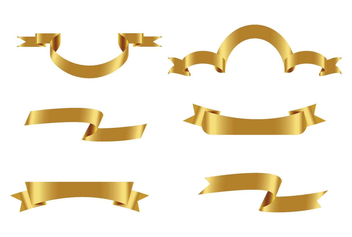 Gold glossy ribbon vector banners set. Ribbons collection. Vector Design Illustration