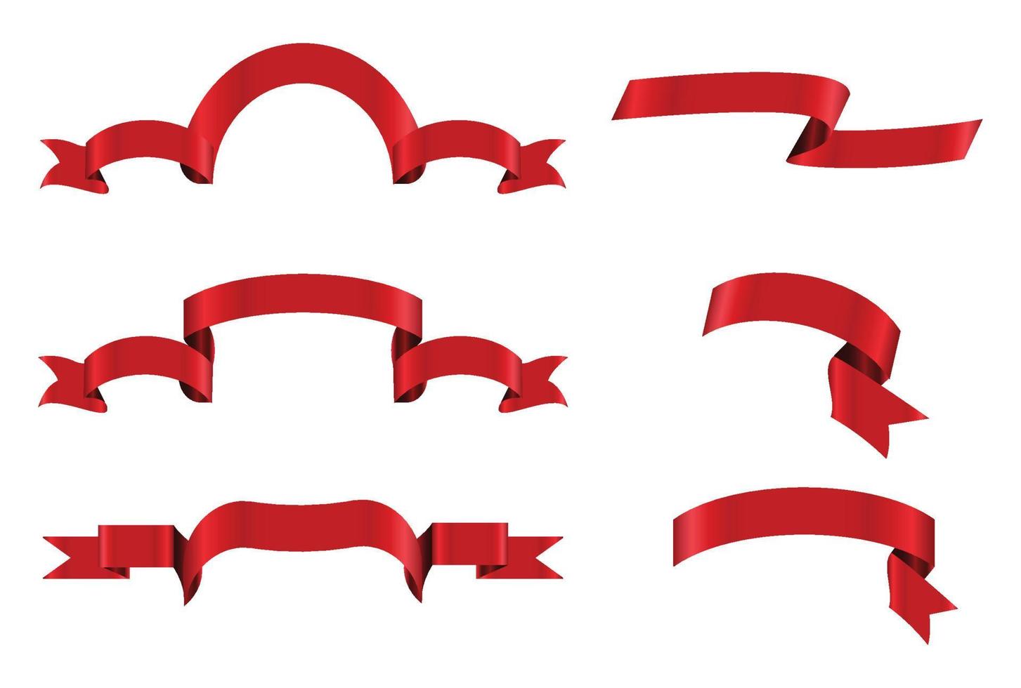 Red glossy ribbon vector banners set. Ribbons collection. Vector Design Illustration