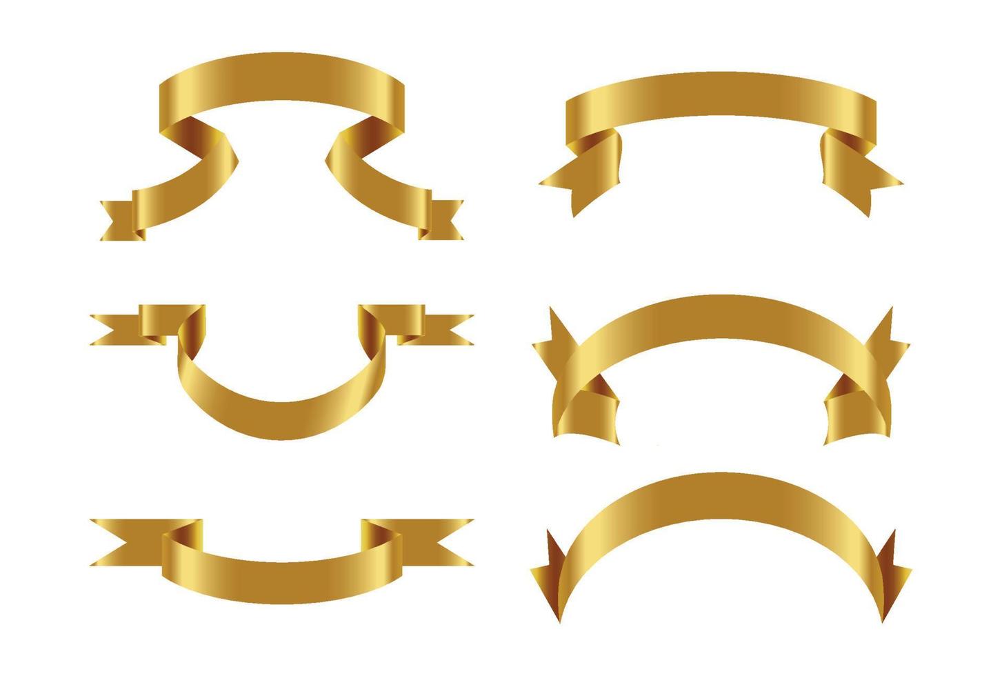 Gold glossy ribbon vector banners set. Ribbons collection. Vector Design Illustration