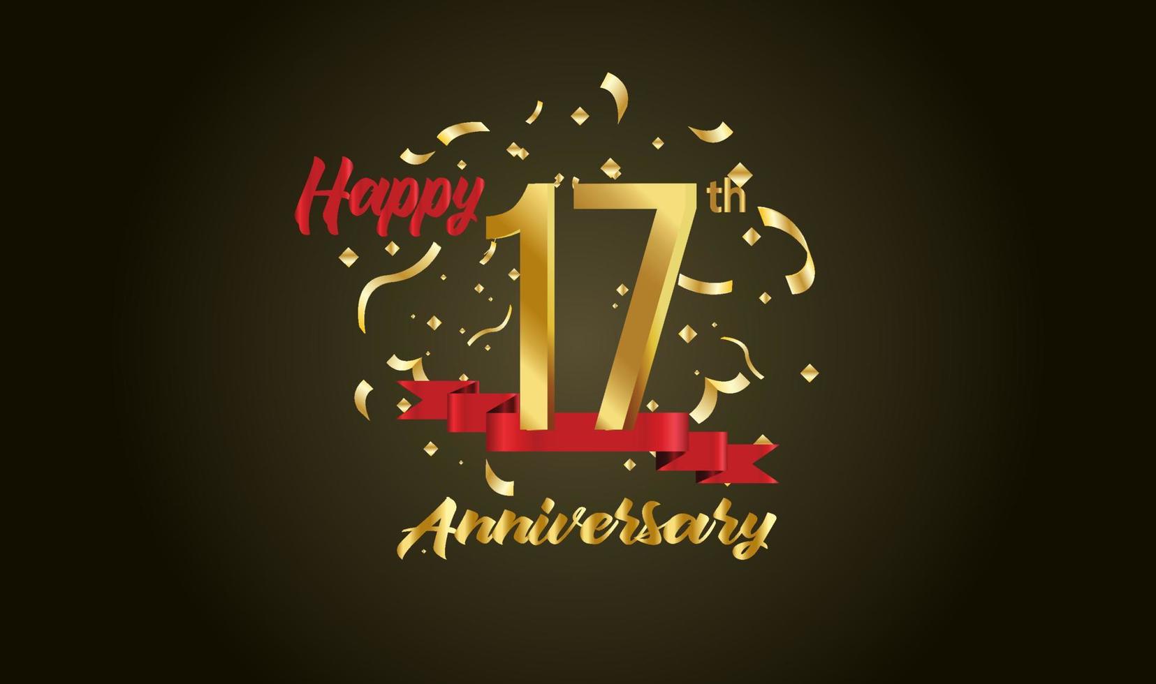 Anniversary celebration with the 17th number in gold and with the words golden anniversary celebration. vector