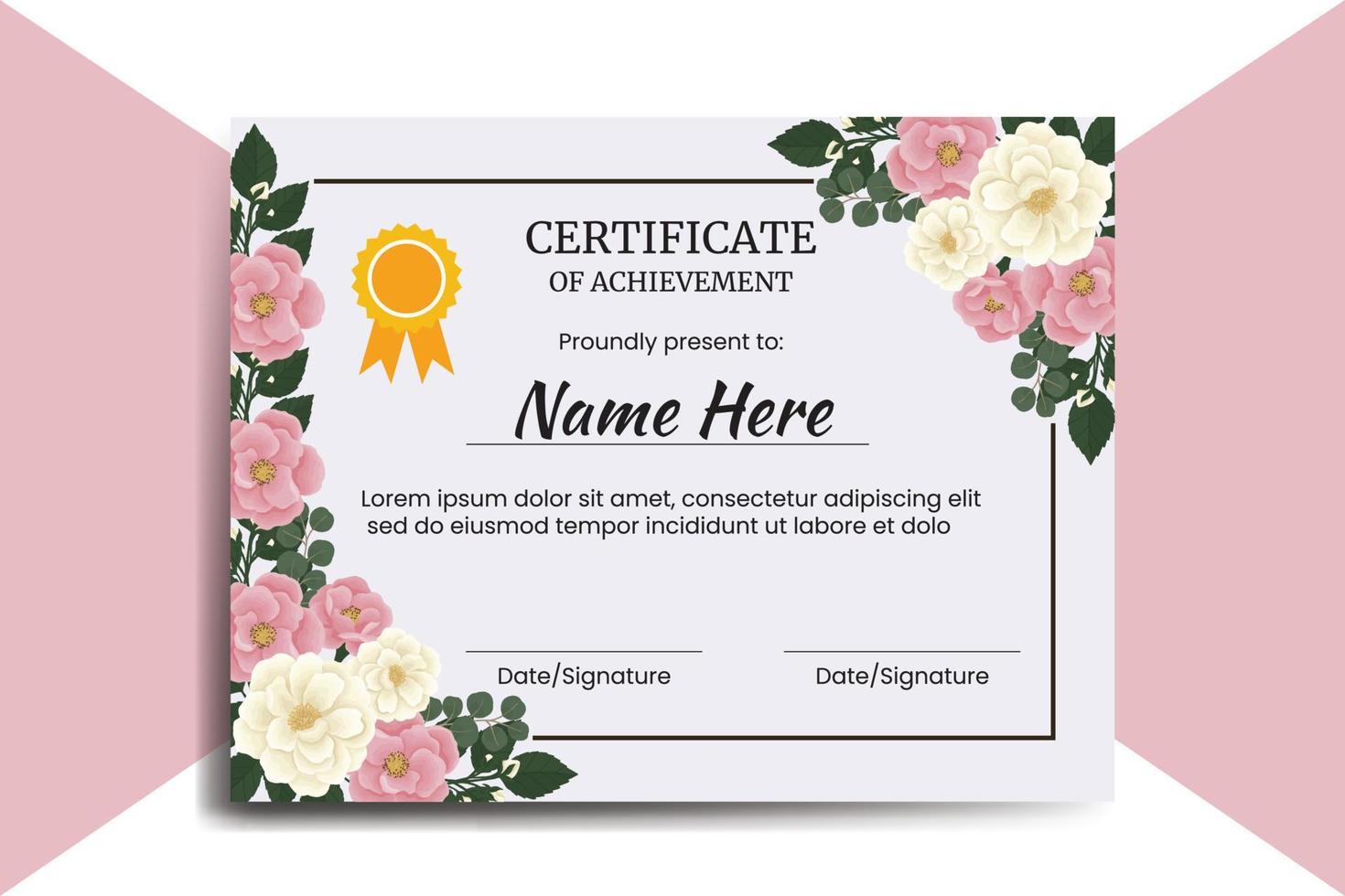 plantilla de certificado rosa mini flor rosa acuarela digital dibujado a mano vector