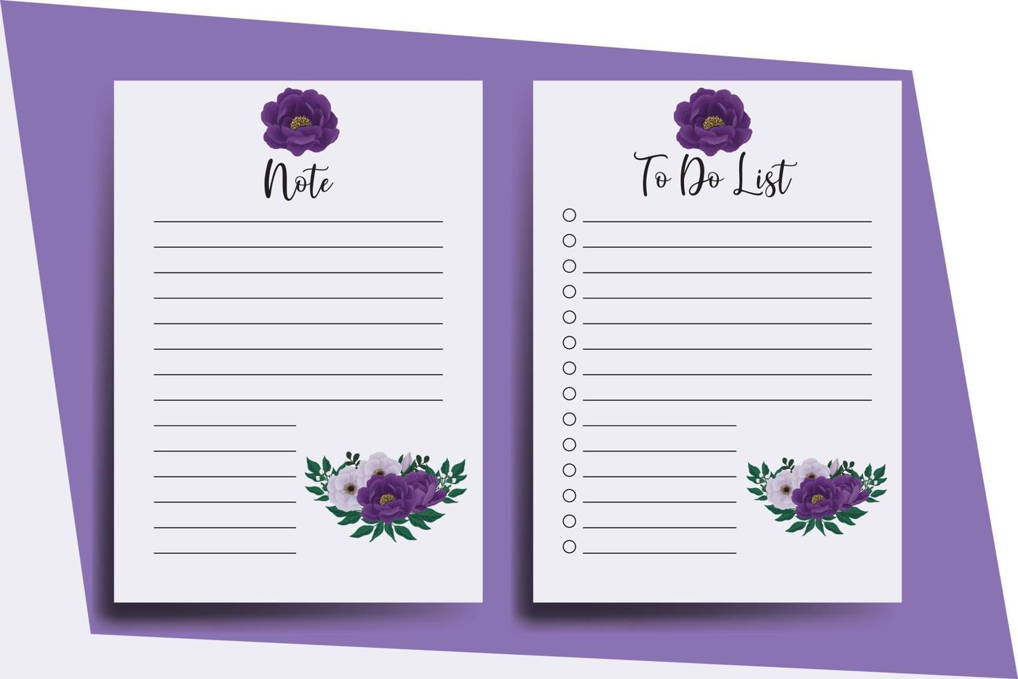 To do list Planner template Purple Peony Flower Design vector