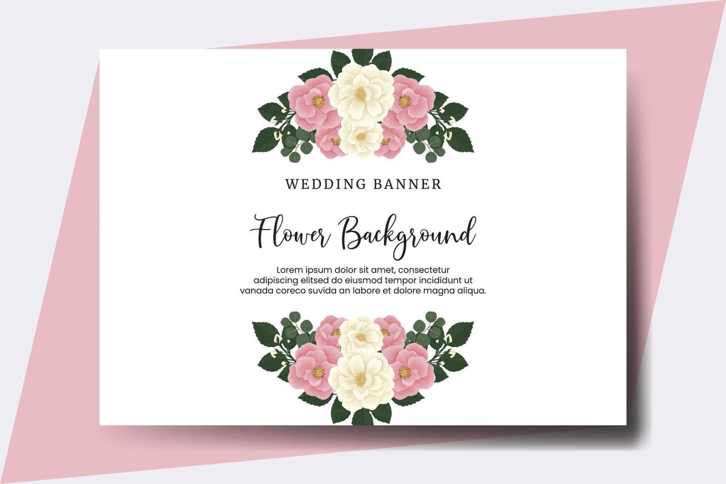 Fondo de flor de banner de boda, acuarela digital dibujado a mano rosa mini plantilla de diseño de flor rosa vector