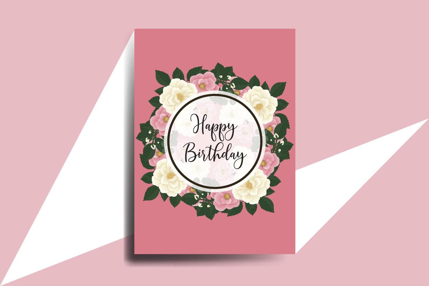 Greeting card birthday card Digital watercolor hand drawn Pink Mini Rose Flower Design Template vector