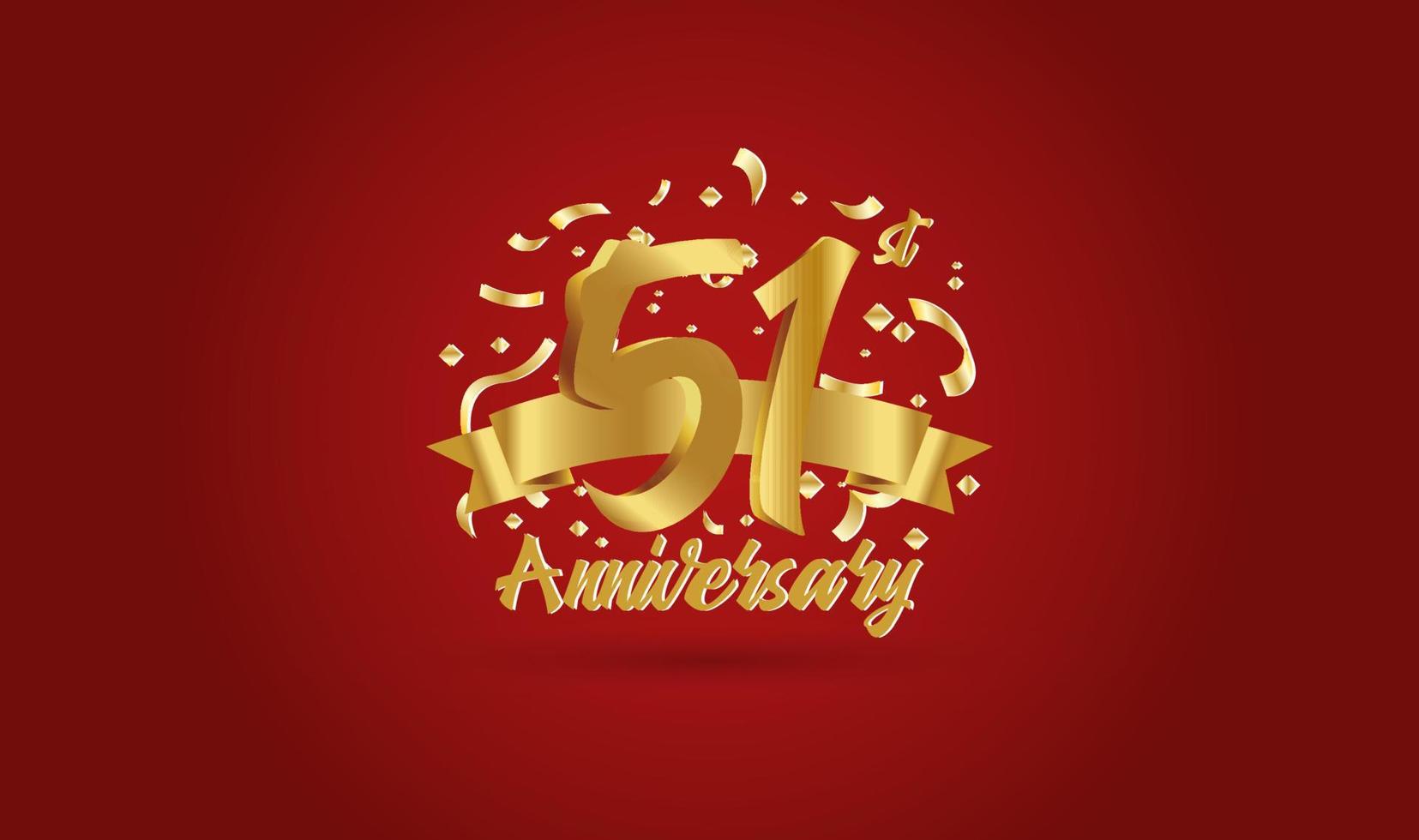 celebración de aniversario con el número 51 en oro y con las palabras celebración del aniversario de oro. vector