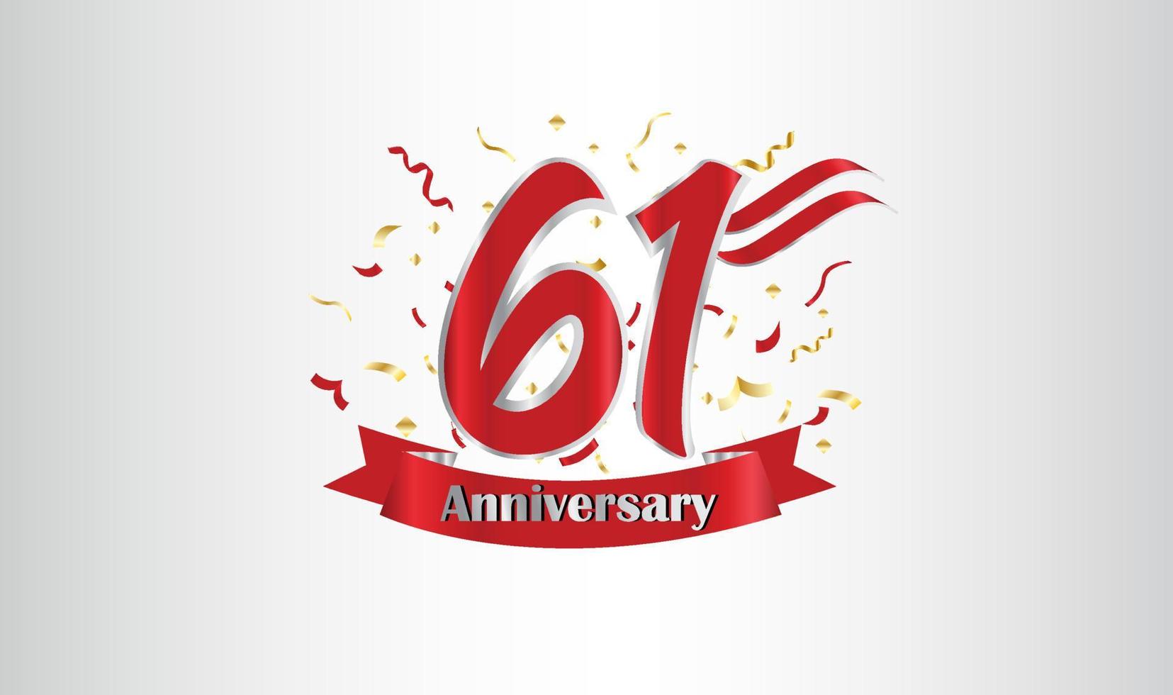 Anniversary celebration with the 61st number in gold and with the words golden anniversary celebration. vector