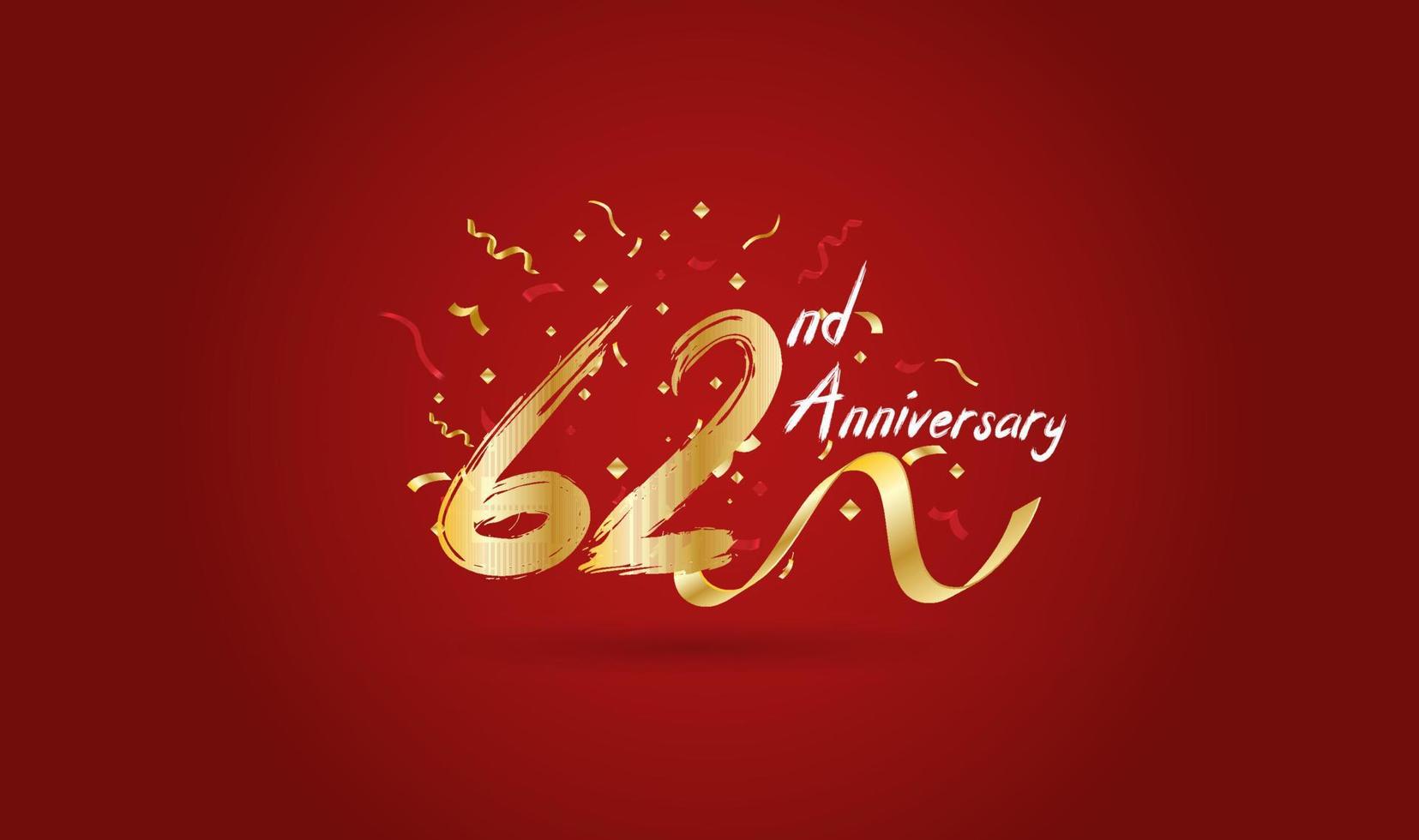 Anniversary celebration with the 62nd number in gold and with the words golden anniversary celebration. vector