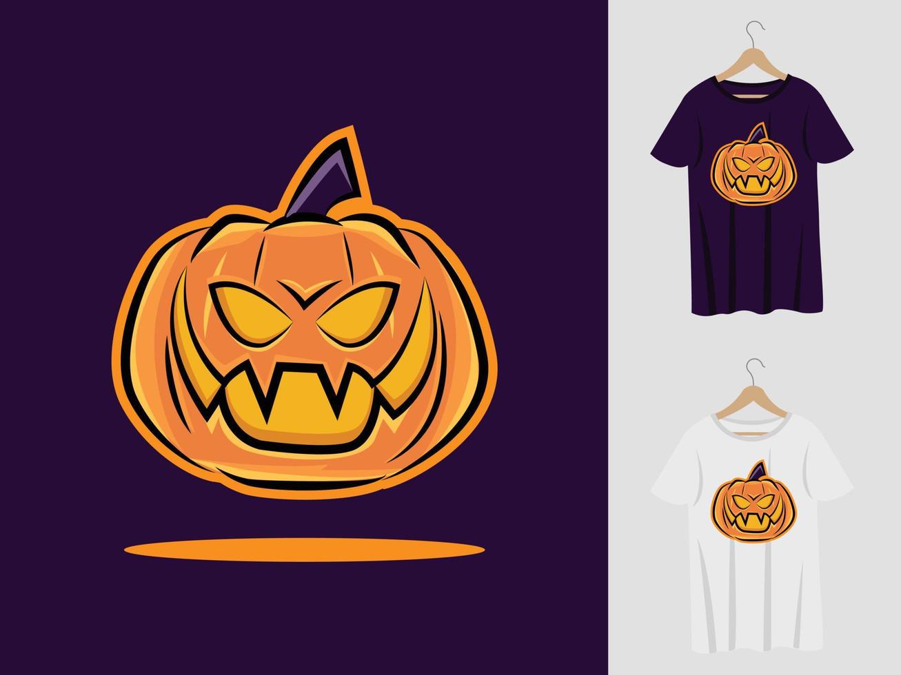 diseño de mascota de halloween de calabaza con camiseta. ilustración de calabaza para fiesta de halloween y camiseta estampada vector