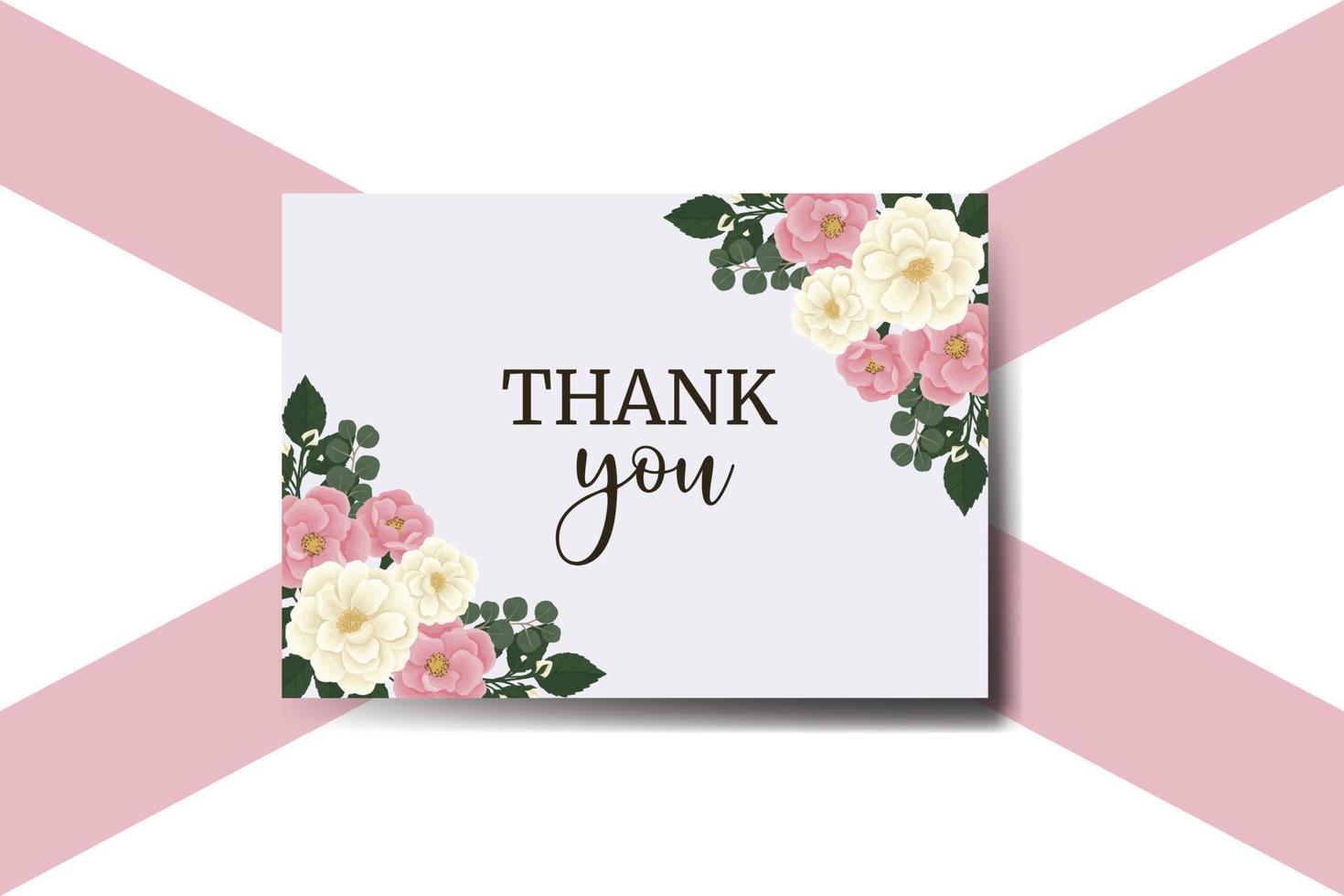 Thank you card Greeting Card Pink Mini Rose Flower Design Template vector