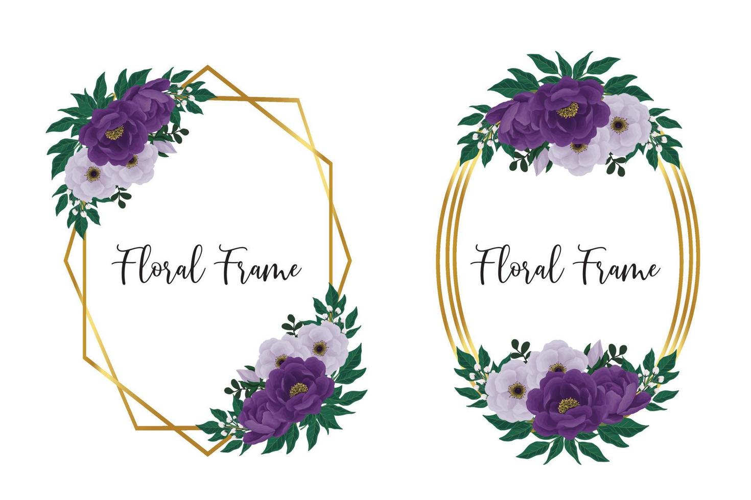 Floral Frame Purple Peony flower Design Template, Digital watercolor hand drawn vector