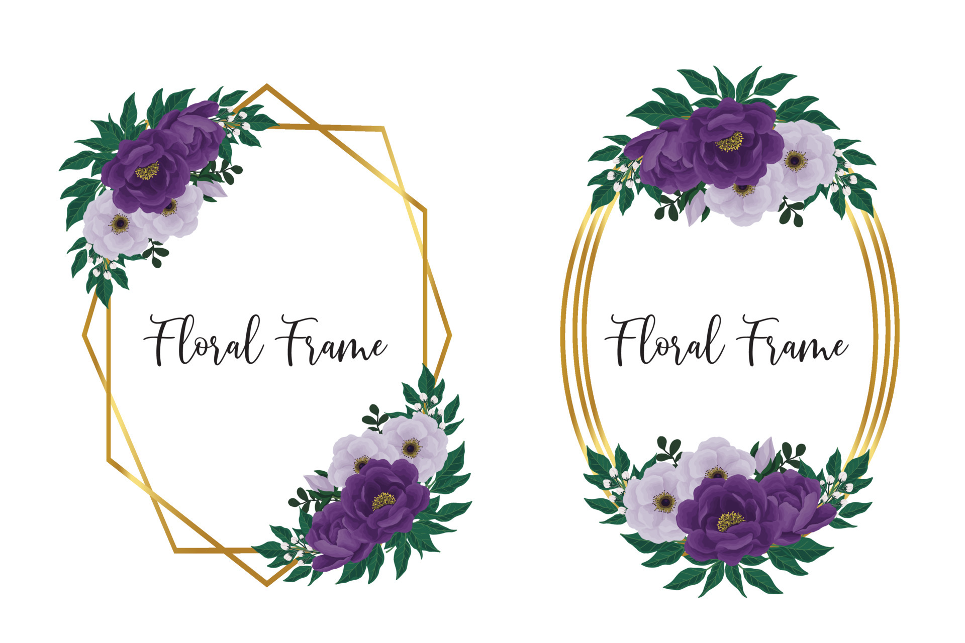 Floral Frame Purple Peony flower Design Template, Digital watercolor