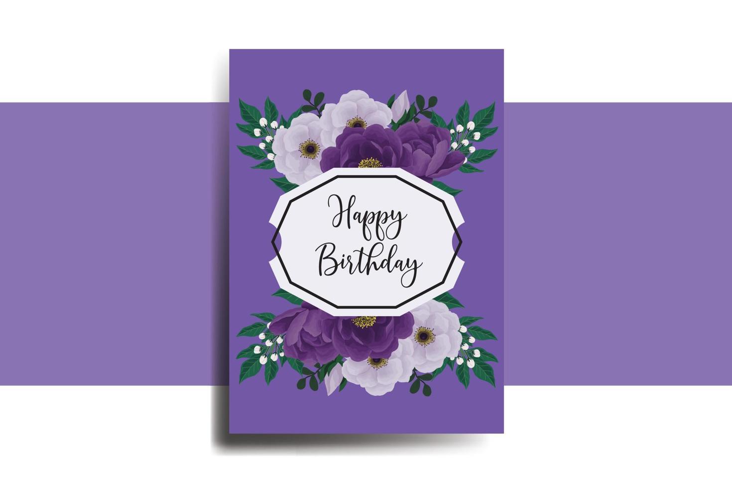 tarjeta de felicitación tarjeta de cumpleaños acuarela digital dibujado a mano plantilla de diseño de flor de peonía púrpura vector