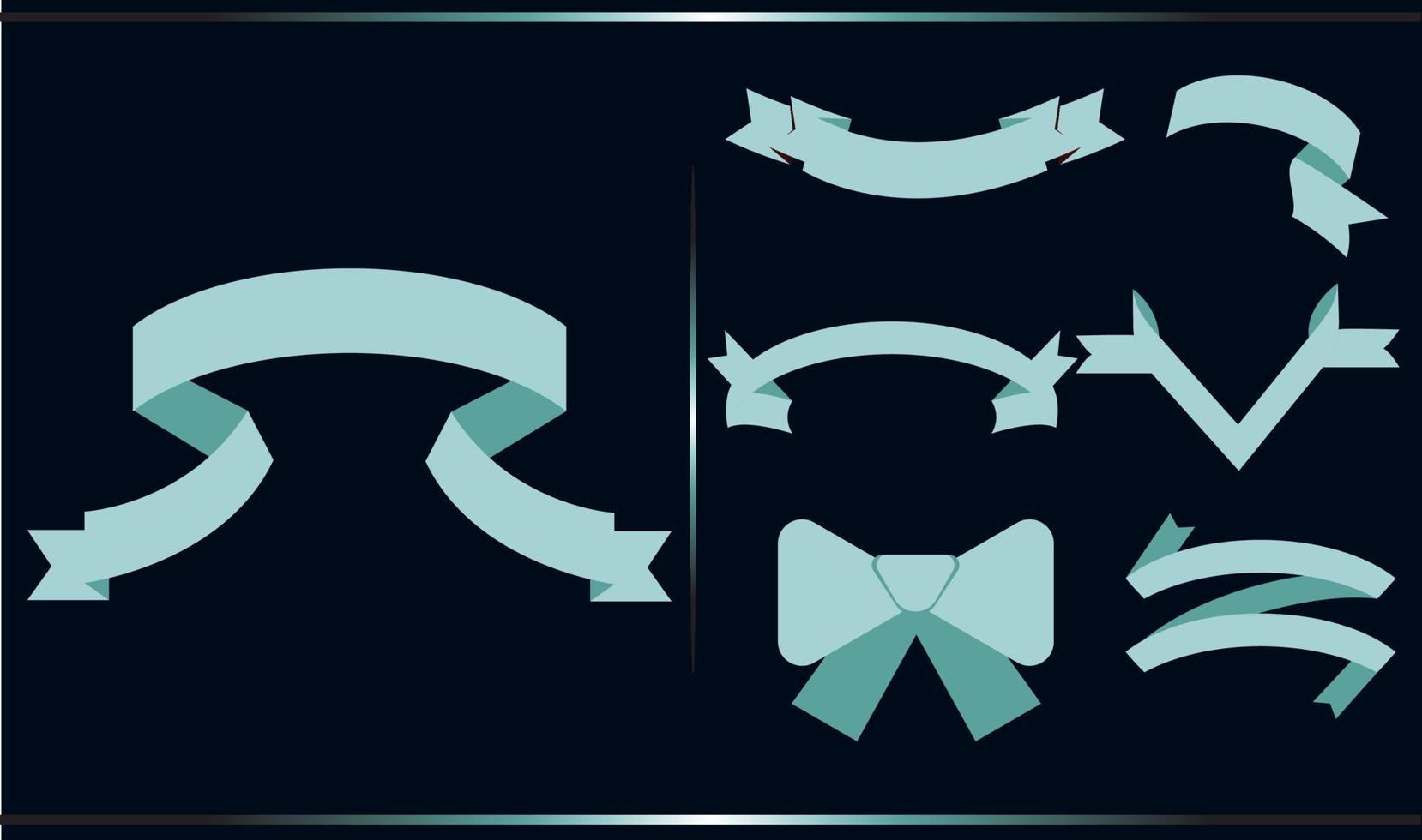 Blue Pastel Ribbon Set In Isolated Black Background, Vector Illustration