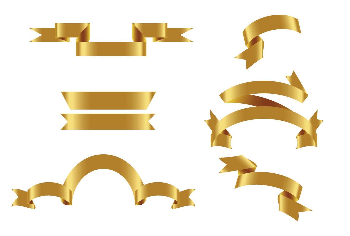 Gold glossy ribbon vector banners set. Ribbons collection. Vector Design Illustration