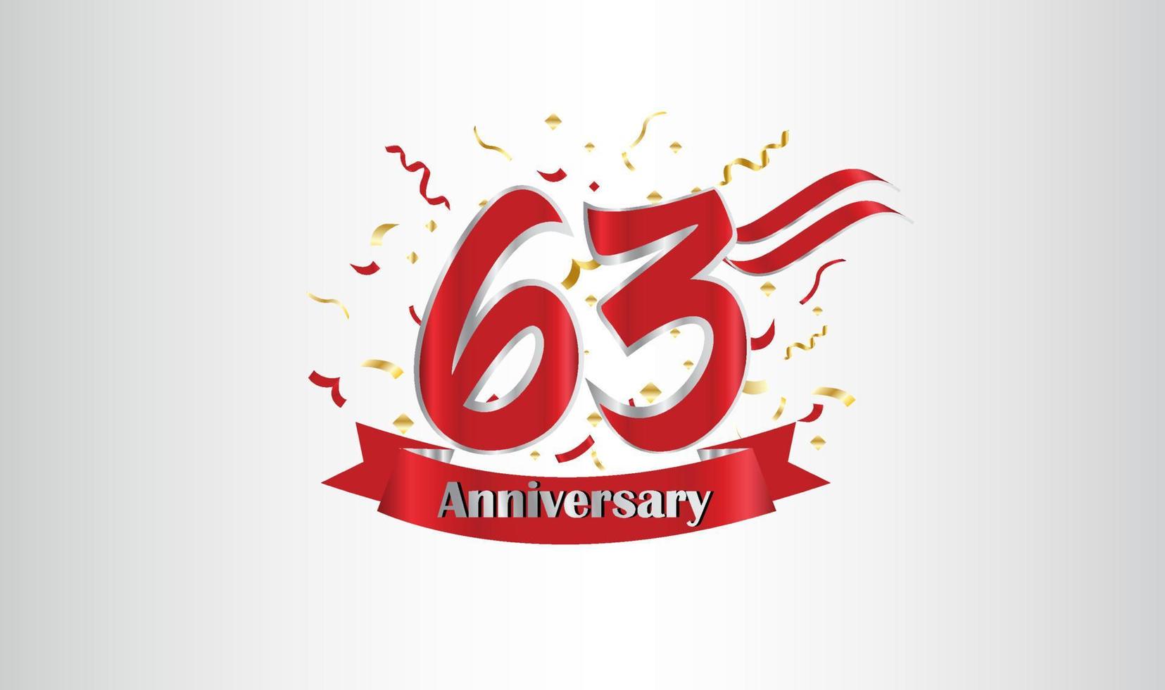 Anniversary celebration background. with the 63rd number in gold and with the words golden anniversary celebration. vector