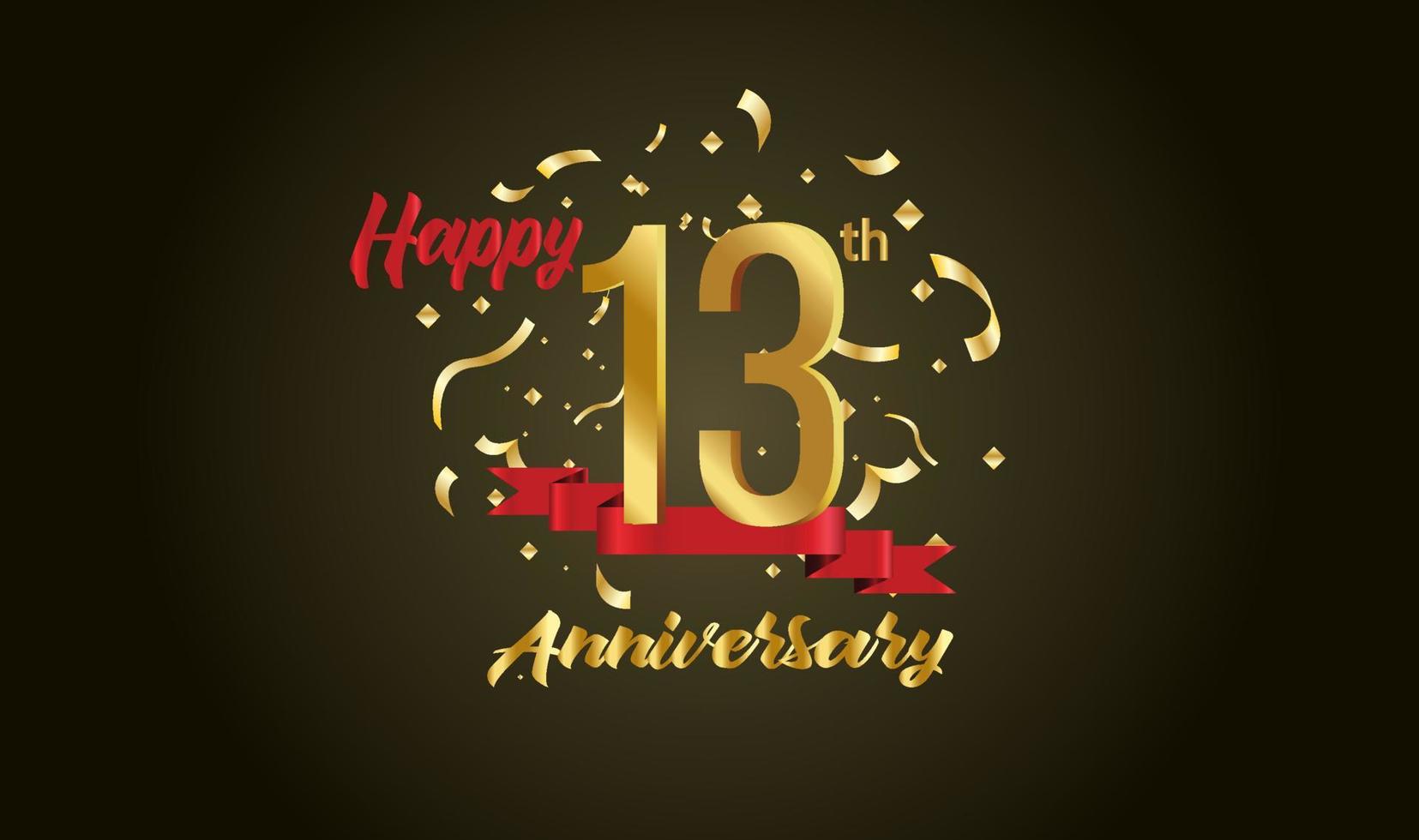 Anniversary celebration background. with the 13th number in gold and with the words golden anniversary celebration. vector