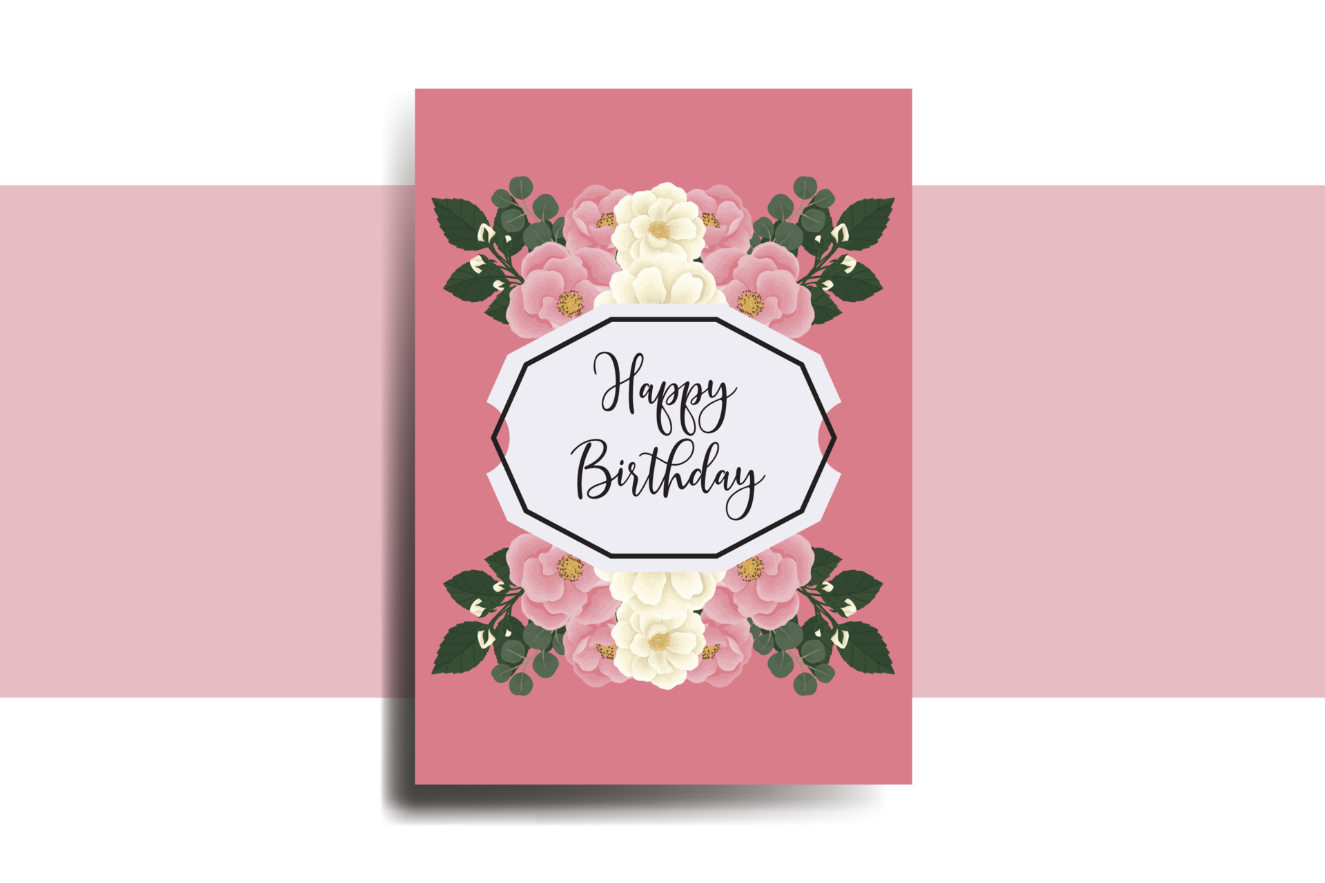 Greeting card birthday card Digital watercolor hand drawn Pink Mini ...