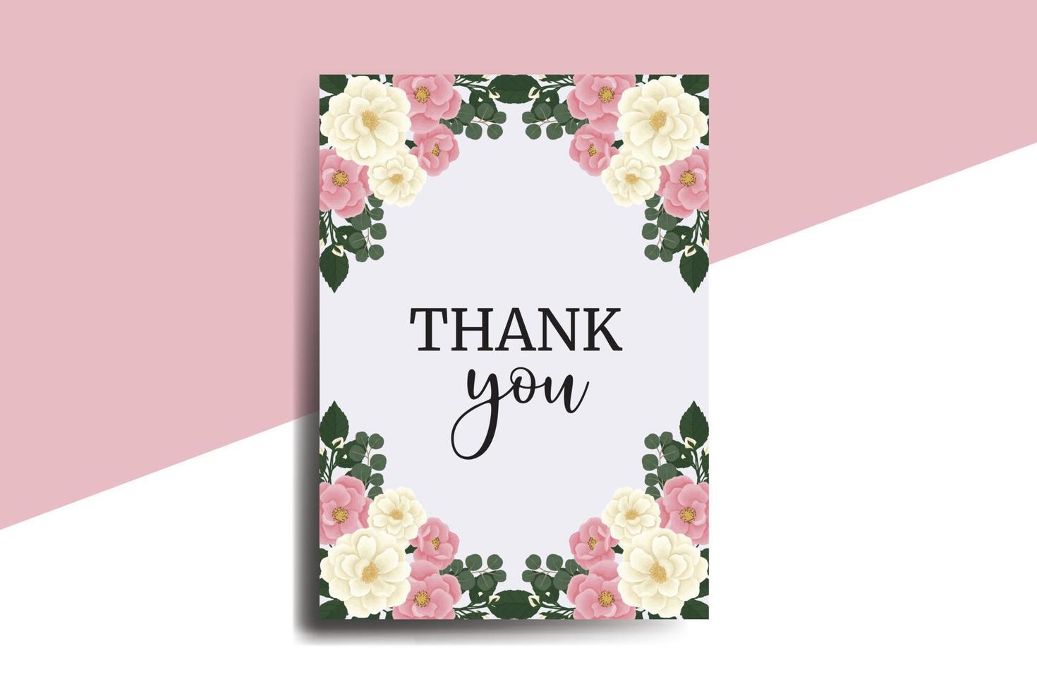 Thank you card Greeting Card Pink Mini Rose Flower Design Template vector