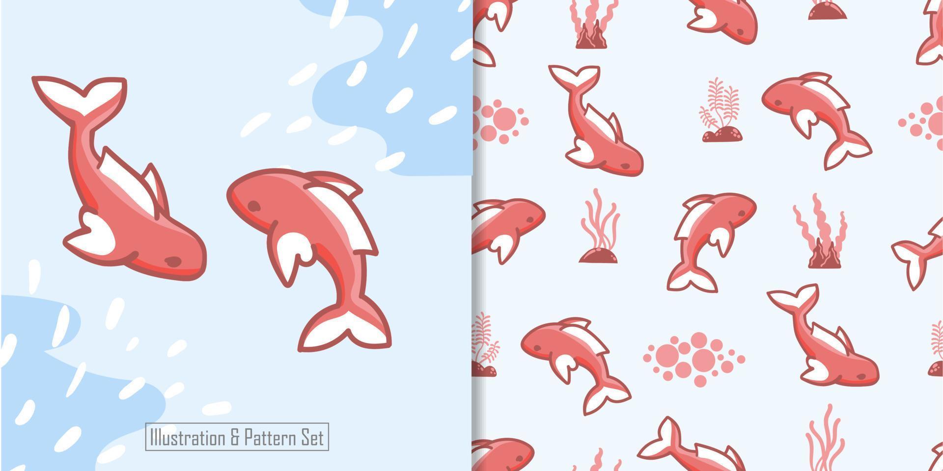 cute fish animal illustration with nursery seamless pattern vector