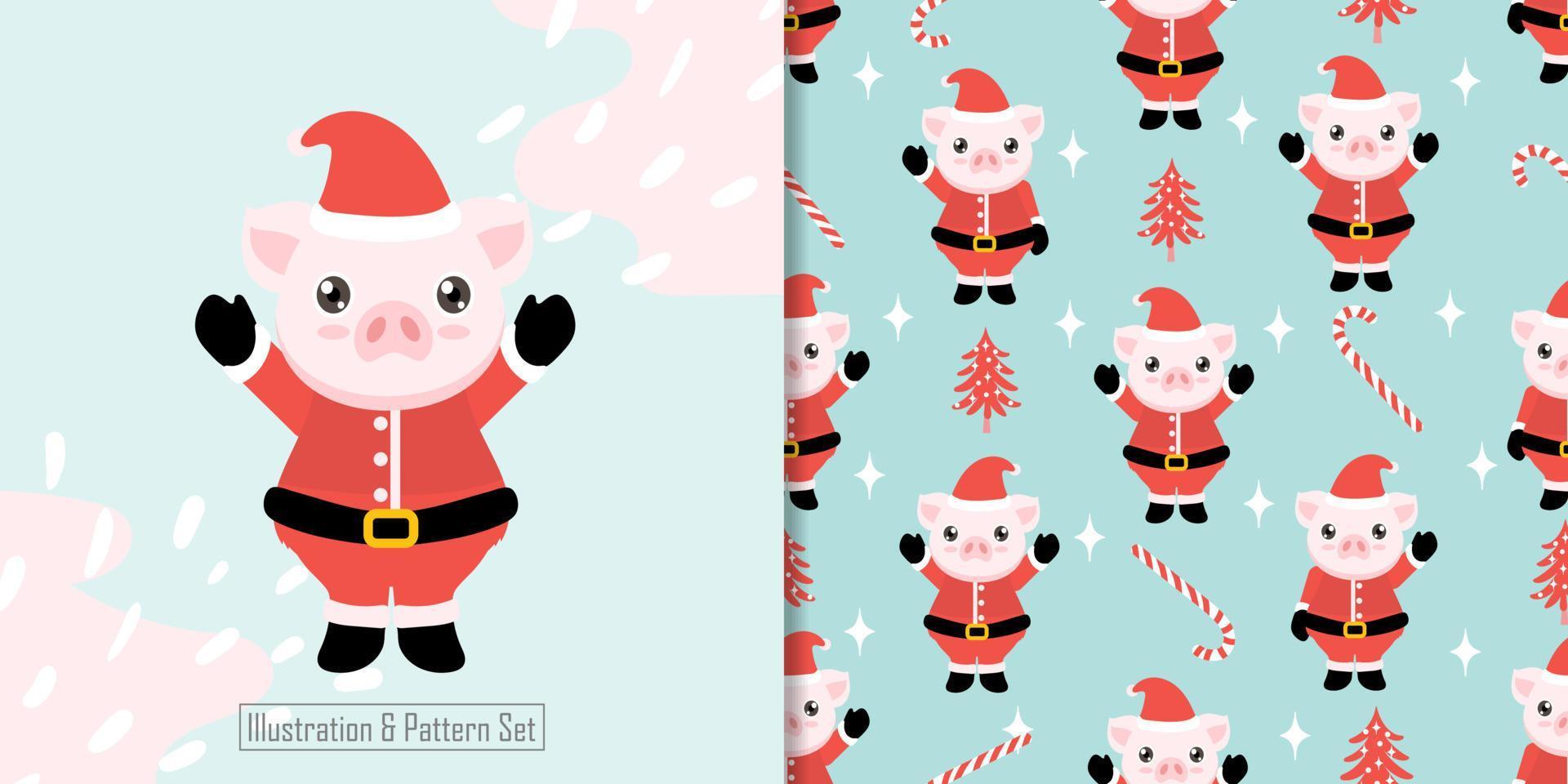 cute pig animal illustration with nursery seamless pattern vector