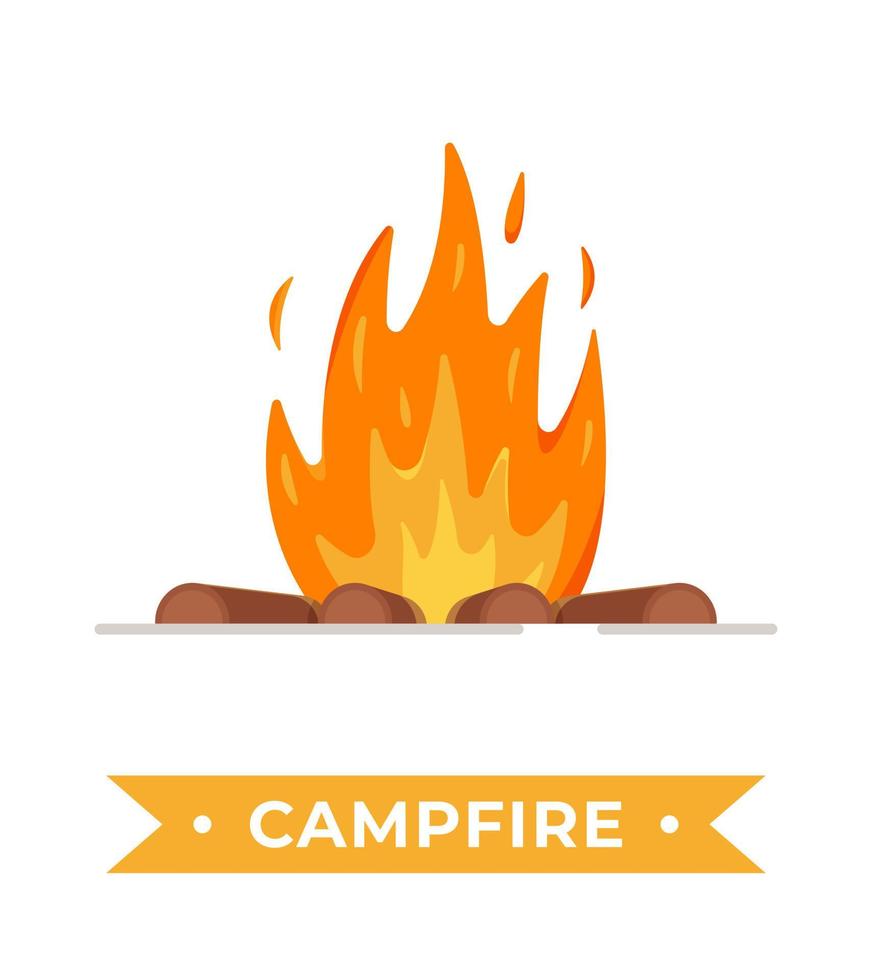 Vector illustration of campfire isolated on white background. Burning wood. Flame.