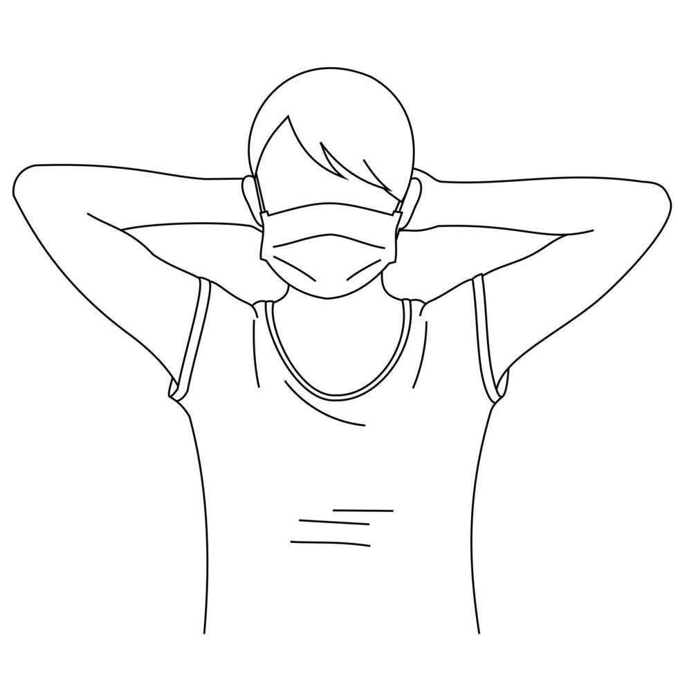 Illustration line drawing of a young woman sick wearing medical face masks to protect from diseases, air pollution, coronavirus, sars, germ, flu or mers-cov. Girl with face masks looking at the camera vector