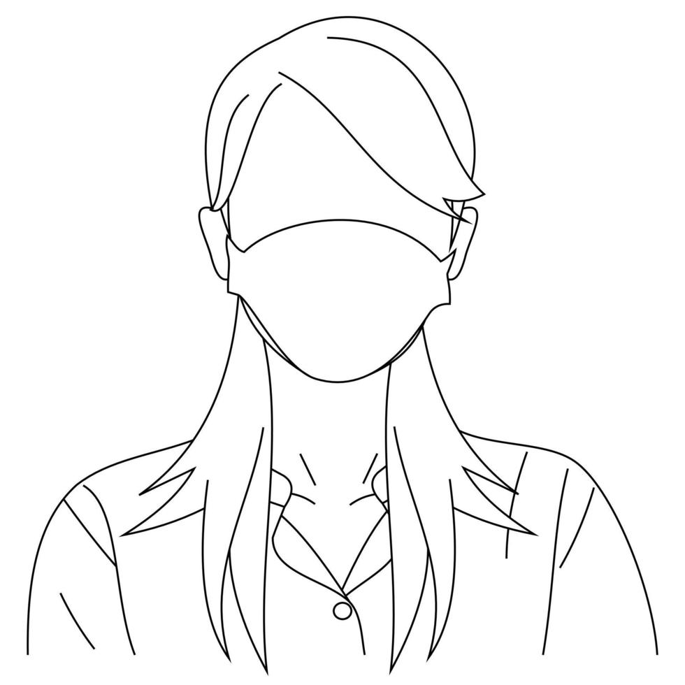 Illustration line drawing of a young woman sick wearing medical face masks to protect from diseases, air pollution, coronavirus, sars, germ, flu or mers-cov. Girl with face masks looking at the camera vector