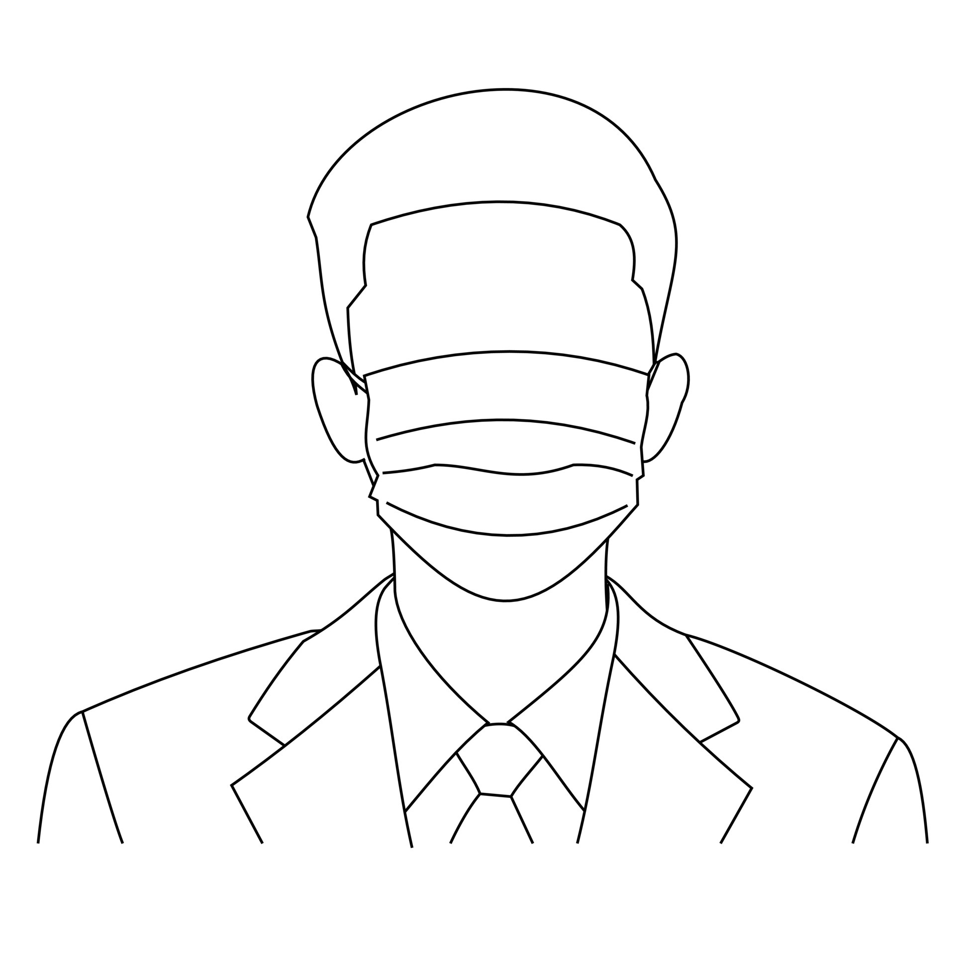 Illustration line drawing a young man sick wearing medical face masks to protect from diseases, air pollution, coronavirus, sars, germ, flu or mers-cov. Girl with face masks looking at the camera