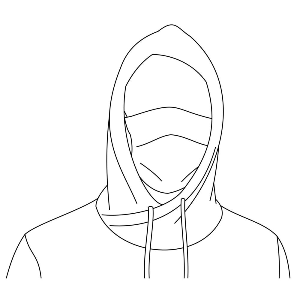 Illustration line drawing of a young man sick wearing medical face masks to protect from diseases, air pollution, coronavirus, sars, germ, flu or mers-cov. Girl with face masks looking at the camera vector