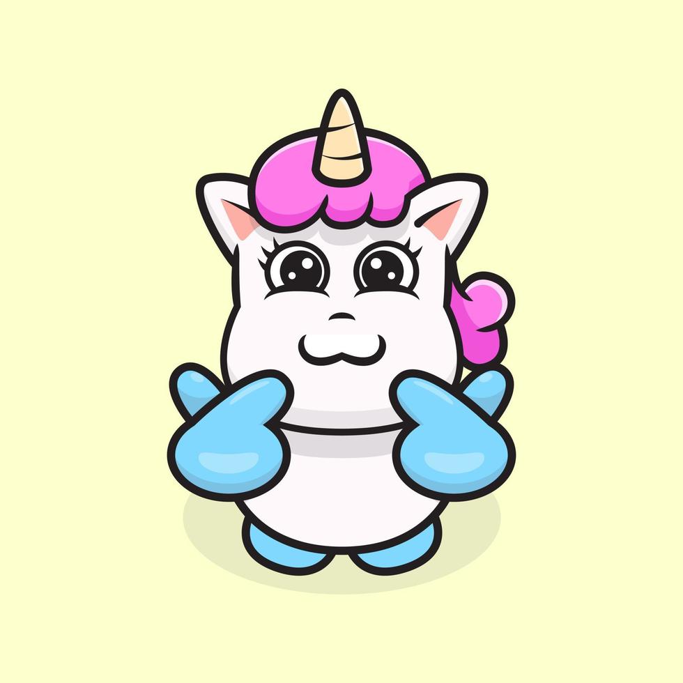 unicornio hacer símbolo de amor vector de ilustración de dibujos animados lindo adecuado para libros infantiles, pegatinas, pancartas, camisetas y otros productos gráficos