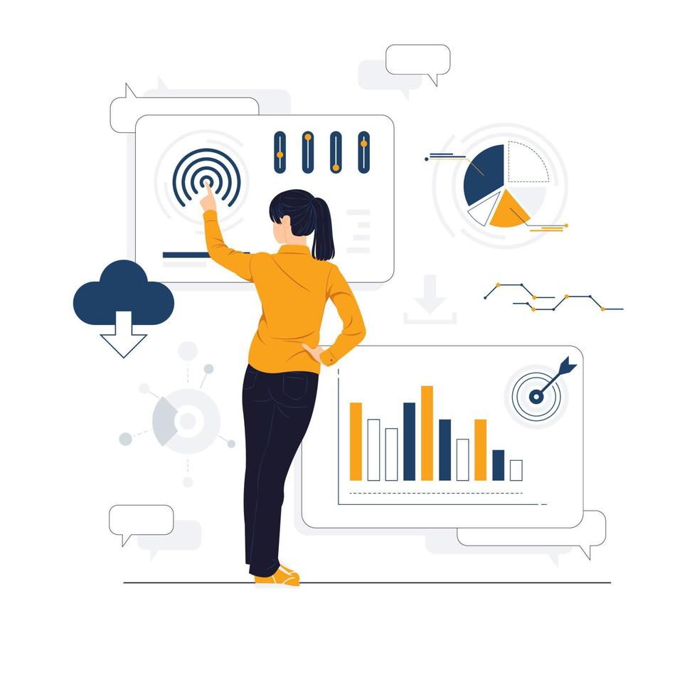 People analyzing growth charts, Site stats, Data inform, Statistics concept illustration vector