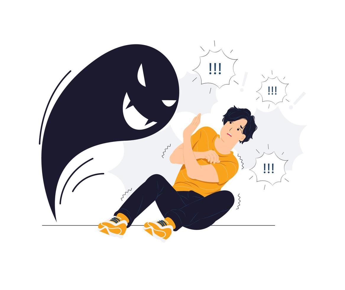 Post-traumatic stress disorder, shocked, scared, shock panic,frustrated, Fear, startled, and depression concept illustration vector
