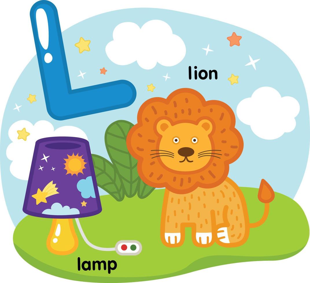 Alphabet Isolated Letter L-lamp-lion illustration,vector vector
