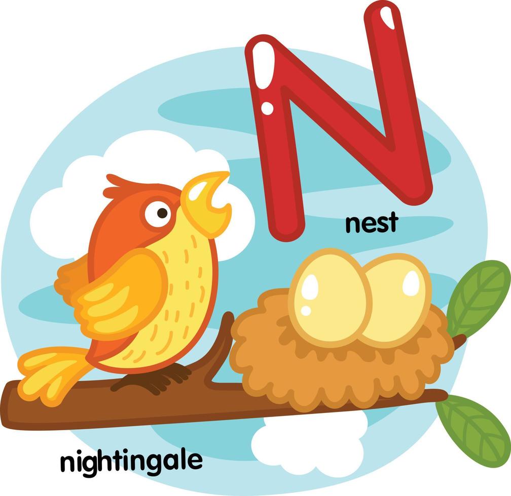 Alphabet Isolated Letter N-nest-nightingale illustration,vector vector
