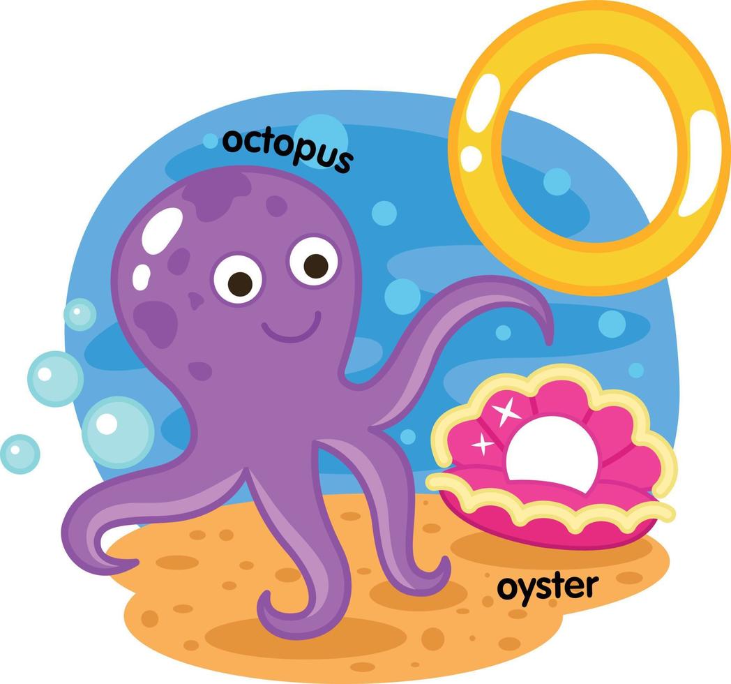 Alphabet Isolated Letter O-octopus-oyster illustration,vector vector