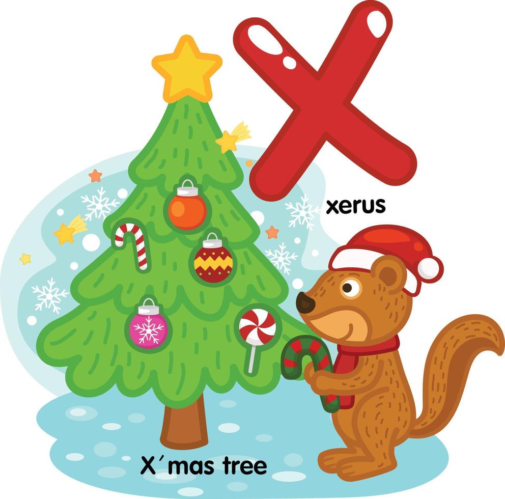 Alphabet Letter X-xerus-x mas tree illustration,vector vector