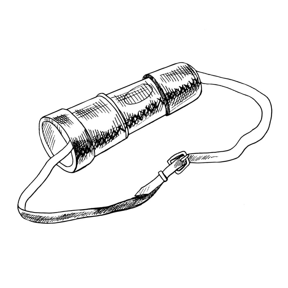A hand-drawn ink sketch of a vintage spyglass. Outline on a white background, vintage vector illustration.   Vintage sketch element for labels, packaging and cards design.